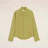 Green Blended Silk Sharp Collar Adjusted Shirt Green Blended Silk Sharp Collar Adjusted Shirt