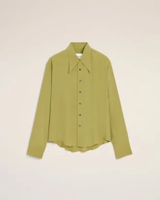 Green Blended Silk Sharp Collar Adjusted Shirt