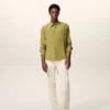 Green Blended Silk Sharp Collar Adjusted Shirt Green Blended Silk Sharp Collar Adjusted Shirt