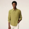 Green Blended Silk Sharp Collar Adjusted Shirt Green Blended Silk Sharp Collar Adjusted Shirt