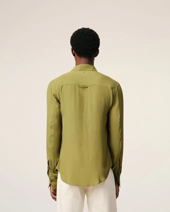 Green Blended Silk Sharp Collar Adjusted Shirt Green Blended Silk Sharp Collar Adjusted Shirt