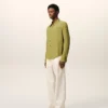 Green Blended Silk Sharp Collar Adjusted Shirt Green Blended Silk Sharp Collar Adjusted Shirt
