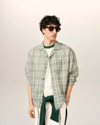 Green Boxy Cotton Checkered Shirt