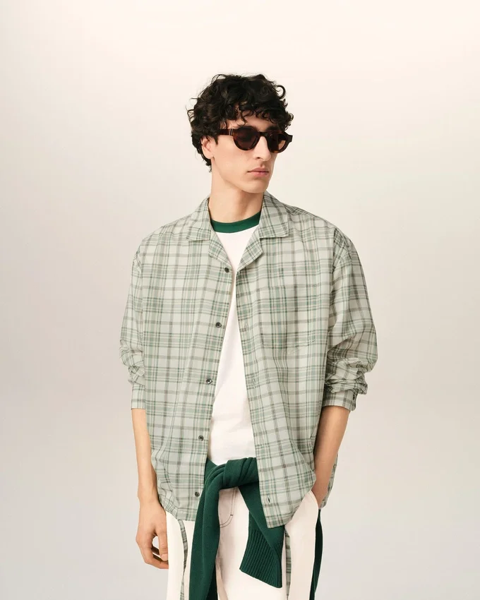 Green Boxy Cotton Checkered Shirt Green Boxy Cotton Checkered Shirt