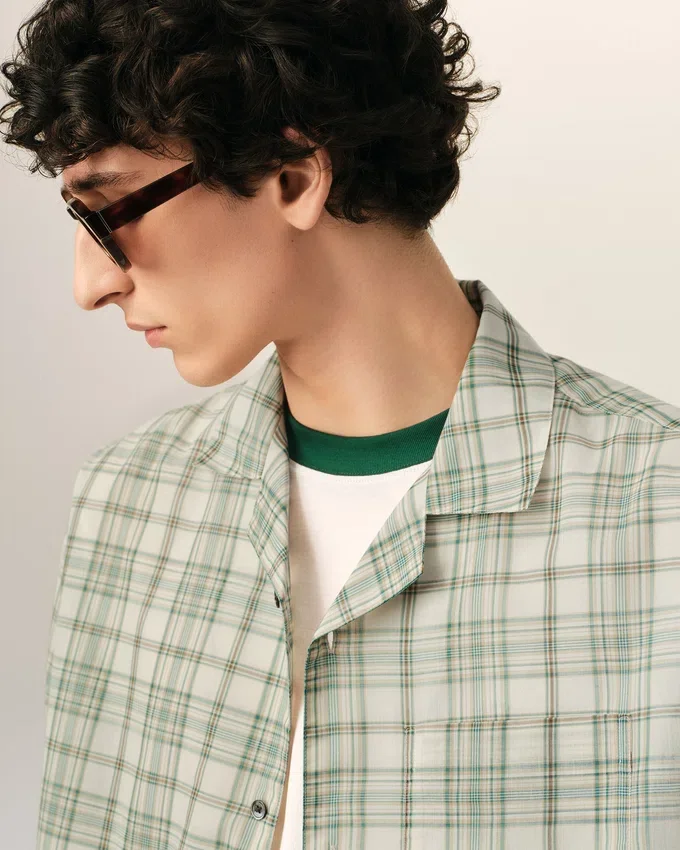 Green Boxy Cotton Checkered Shirt Green Boxy Cotton Checkered Shirt