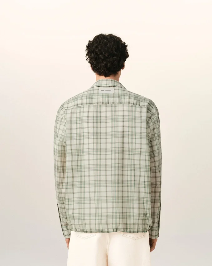 Green Boxy Cotton Checkered Shirt Green Boxy Cotton Checkered Shirt