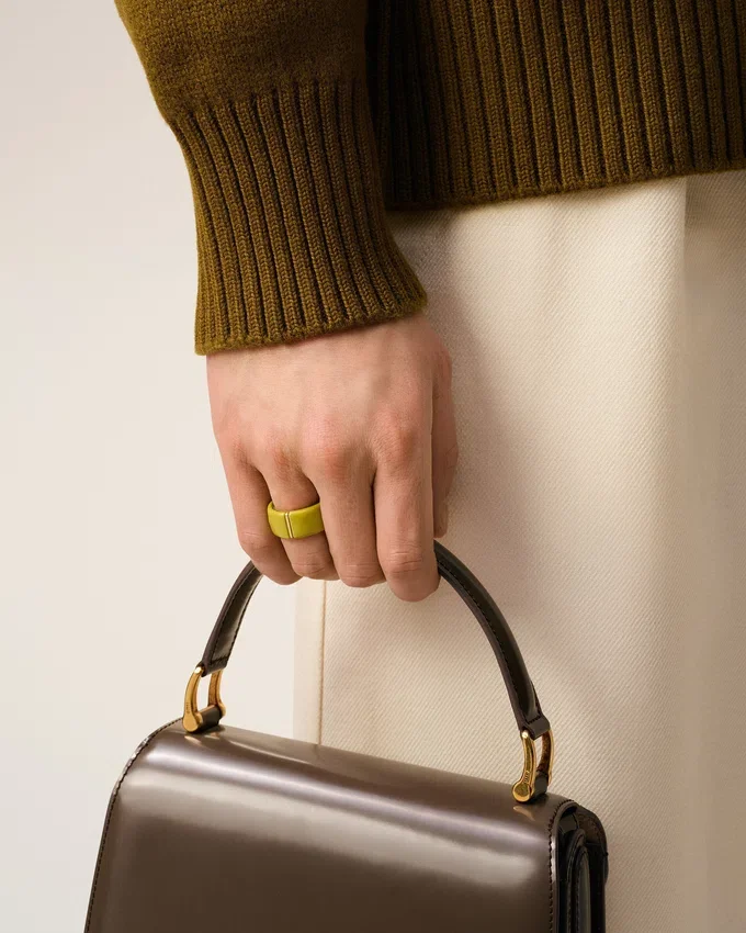 Green Brass Hammered Lacquered Ring Green Brass Hammered Lacquered Ring