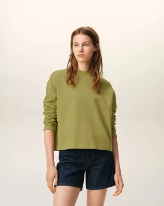 Green Cotton Ami De Coeur Cropped Sweatshirt