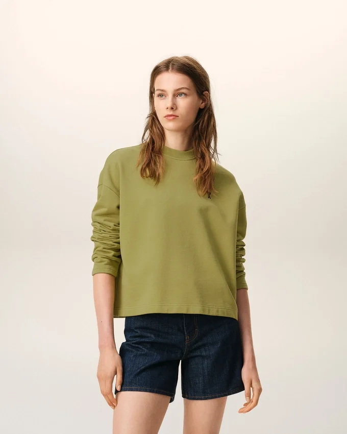Green Cotton Ami De Coeur Cropped Sweatshirt Green Cotton Ami De Coeur Cropped Sweatshirt