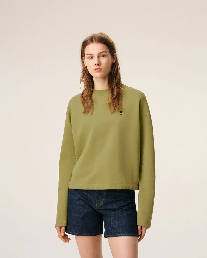Green Cotton Ami De Coeur Cropped Sweatshirt Green Cotton Ami De Coeur Cropped Sweatshirt