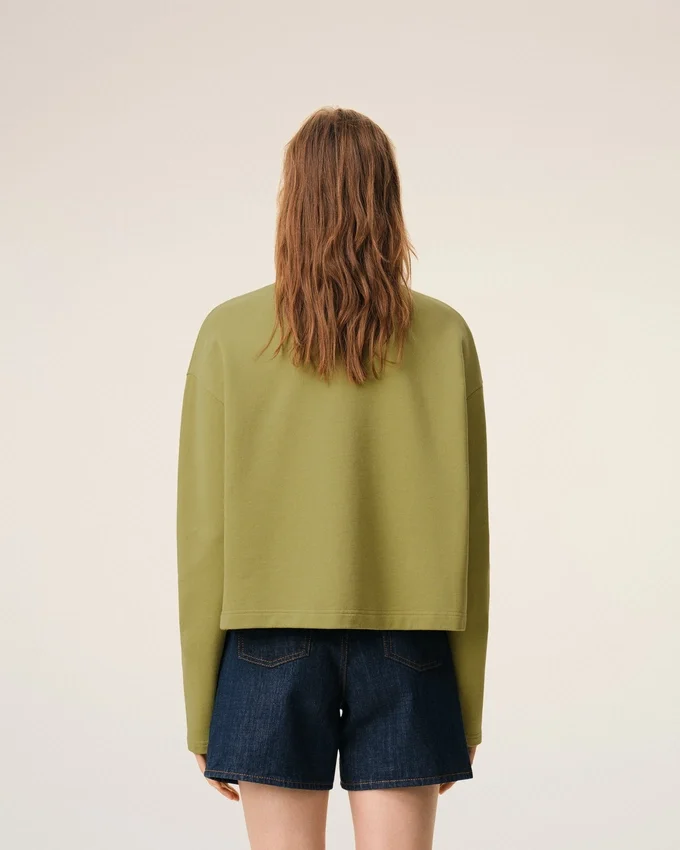 Green Cotton Ami De Coeur Cropped Sweatshirt Green Cotton Ami De Coeur Cropped Sweatshirt