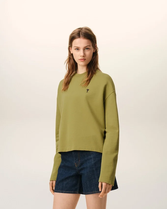 Green Cotton Ami De Coeur Cropped Sweatshirt Green Cotton Ami De Coeur Cropped Sweatshirt