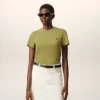 Green Cotton Ami De Coeur Cropped T-Shirt Green Cotton Ami De Coeur Cropped T-Shirt