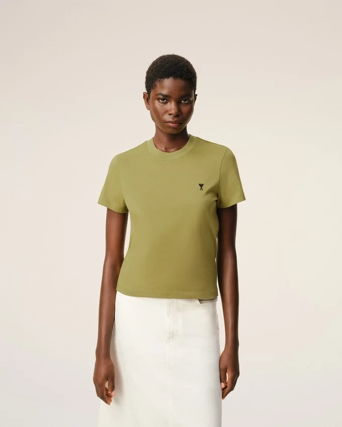 Green Cotton Ami De Coeur Cropped T-Shirt Green Cotton Ami De Coeur Cropped T-Shirt