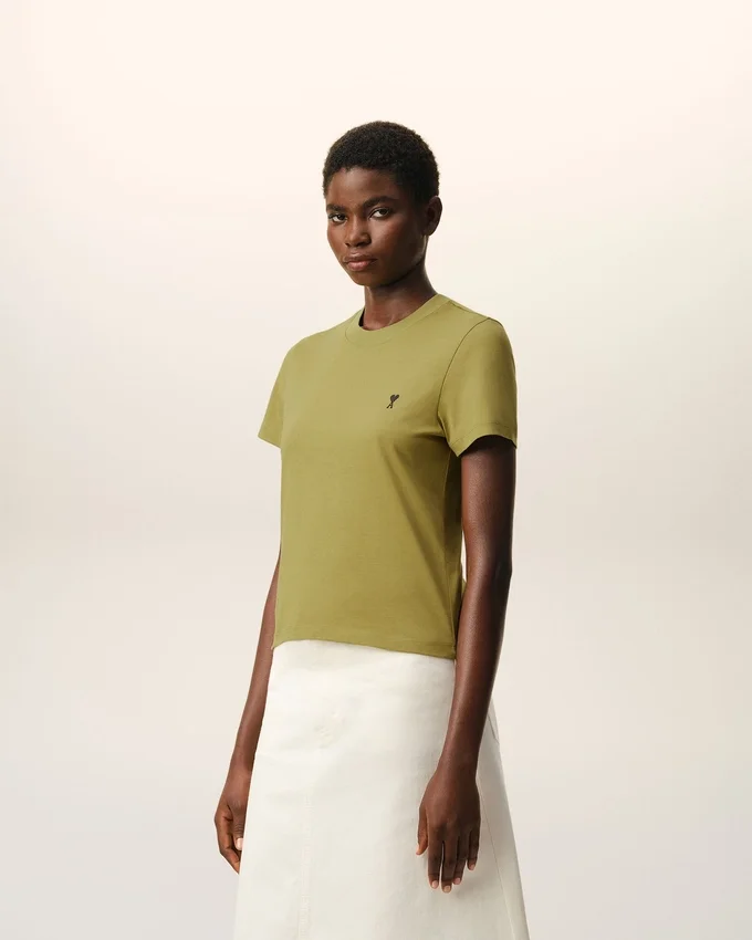 Green Cotton Ami De Coeur Cropped T-Shirt Green Cotton Ami De Coeur Cropped T-Shirt