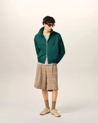 Green Cotton and Nylon Canvas Windbreaker