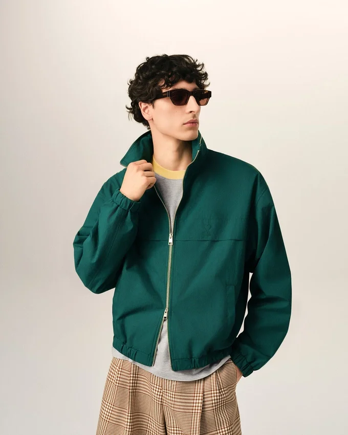 Green Cotton and Nylon Canvas Windbreaker Green Cotton and Nylon Canvas Windbreaker