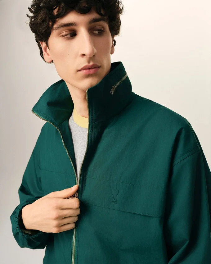 Green Cotton and Nylon Canvas Windbreaker Green Cotton and Nylon Canvas Windbreaker