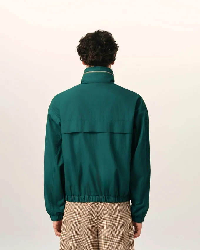 Green Cotton and Nylon Canvas Windbreaker Green Cotton and Nylon Canvas Windbreaker