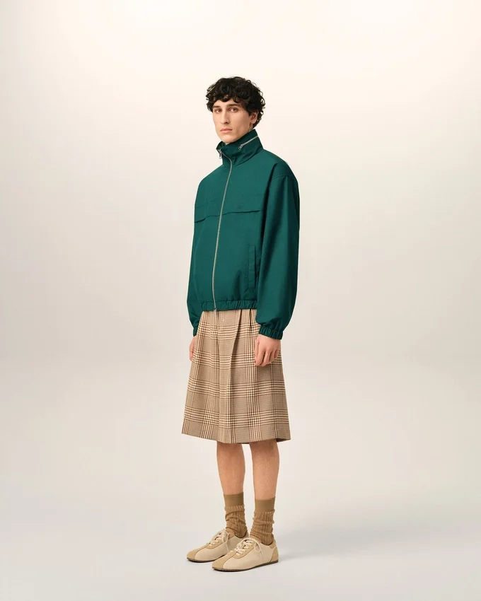 Green Cotton and Nylon Canvas Windbreaker Green Cotton and Nylon Canvas Windbreaker