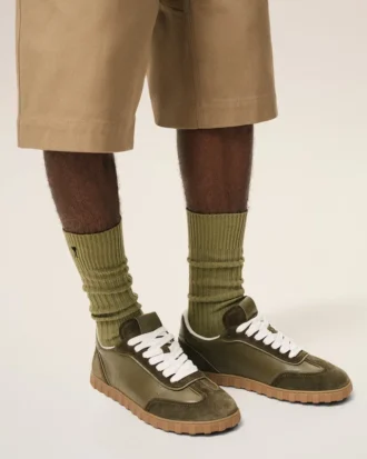 Green Cowhide Leather Step Sneakers