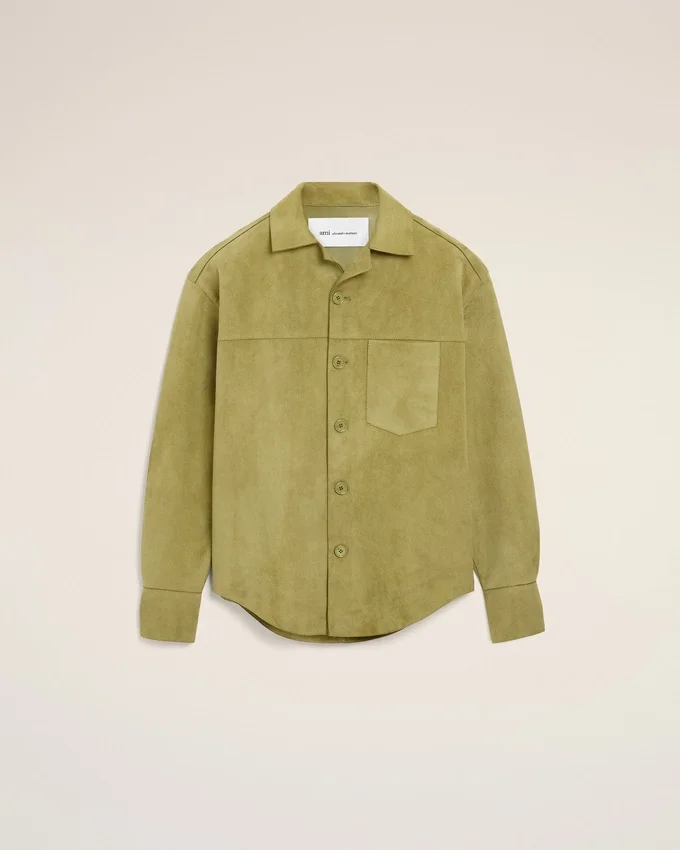 Green Goat Leather Buttoned Overshirt Green Goat Leather Buttoned Overshirt