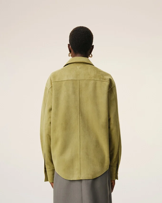 Green Goat Leather Buttoned Overshirt Green Goat Leather Buttoned Overshirt