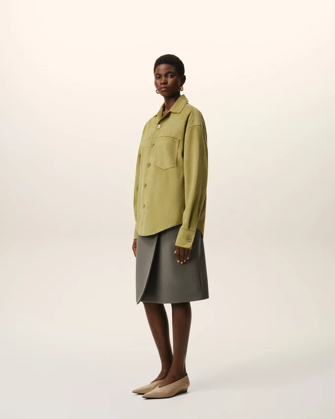 Green Goat Leather Buttoned Overshirt Green Goat Leather Buttoned Overshirt