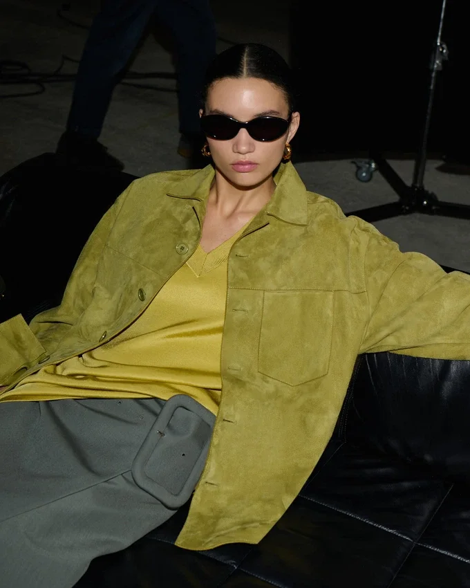 Green Goat Leather Buttoned Overshirt Green Goat Leather Buttoned Overshirt