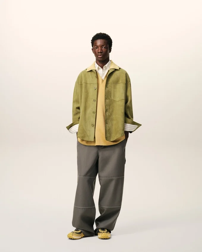 Green Goat Leather Buttoned Overshirt Green Goat Leather Buttoned Overshirt