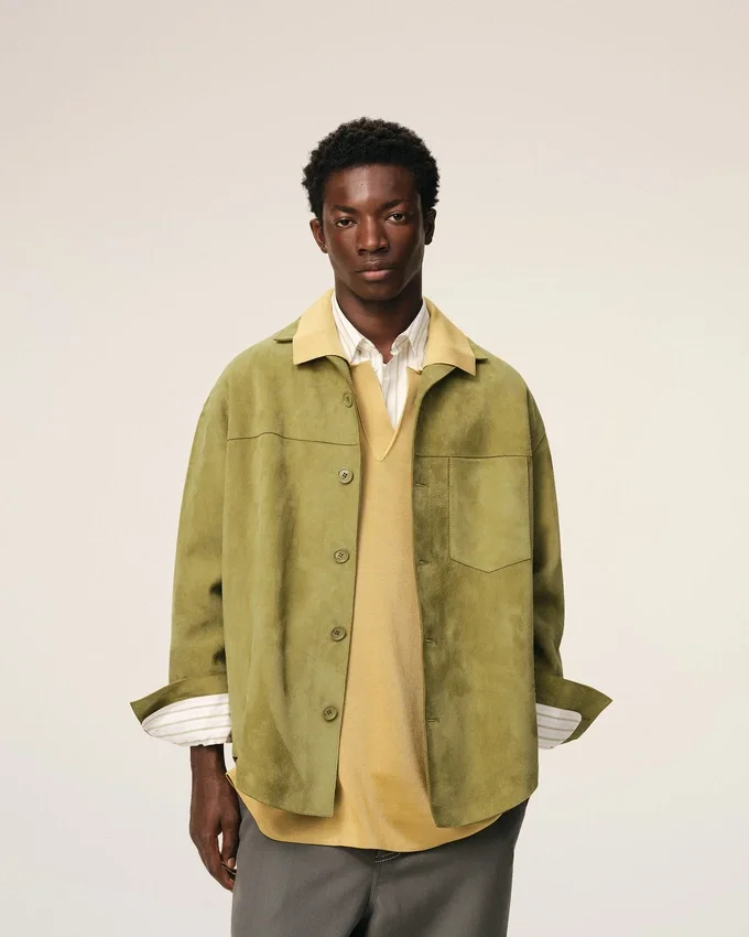 Green Goat Leather Buttoned Overshirt Green Goat Leather Buttoned Overshirt