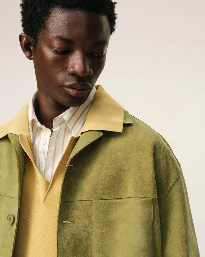 Green Goat Leather Buttoned Overshirt Green Goat Leather Buttoned Overshirt