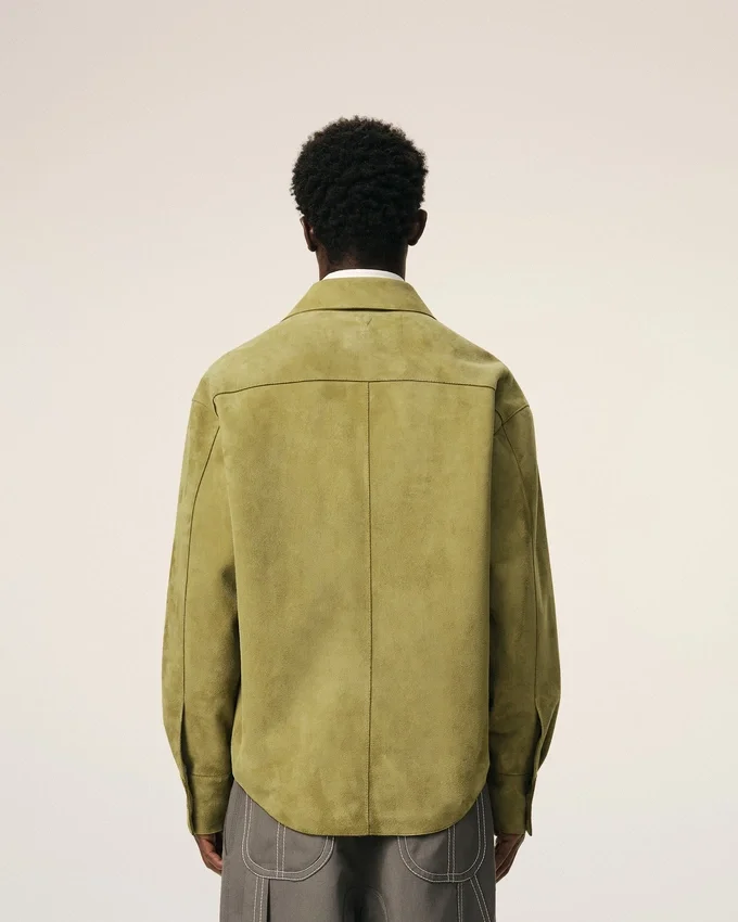 Green Goat Leather Buttoned Overshirt Green Goat Leather Buttoned Overshirt