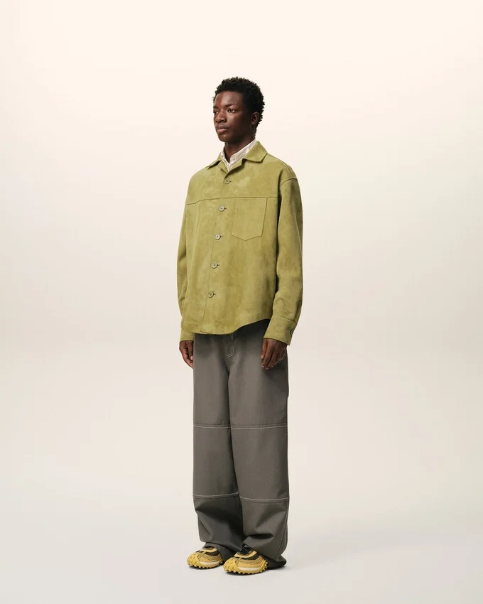 Green Goat Leather Buttoned Overshirt Green Goat Leather Buttoned Overshirt