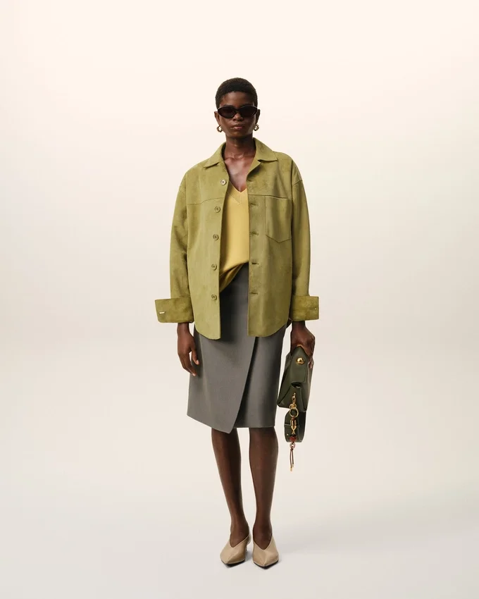 Green Goat Leather Buttoned Overshirt Green Goat Leather Buttoned Overshirt
