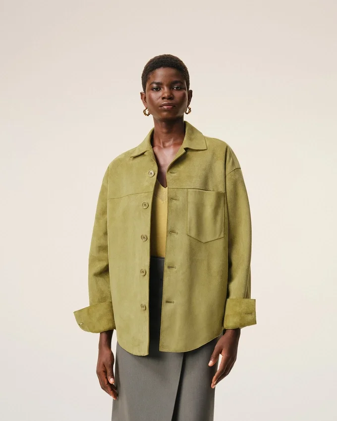 Green Goat Leather Buttoned Overshirt Green Goat Leather Buttoned Overshirt