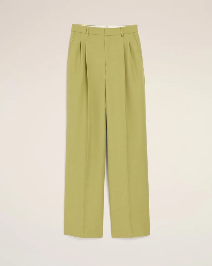 Green New Wool Low Waist Wide Trousers Green New Wool Low Waist Wide Trousers