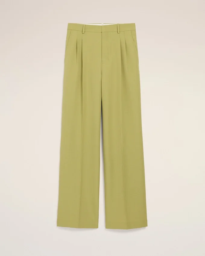Green New Wool Low Waist Wide Trousers Green New Wool Low Waist Wide Trousers