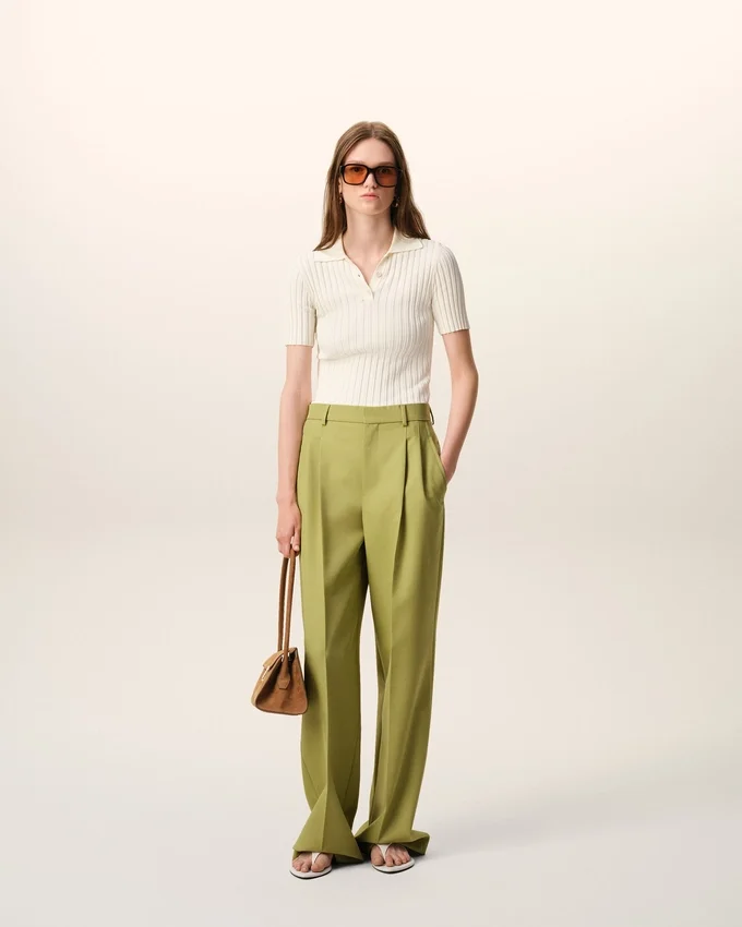 Green New Wool Low Waist Wide Trousers Green New Wool Low Waist Wide Trousers
