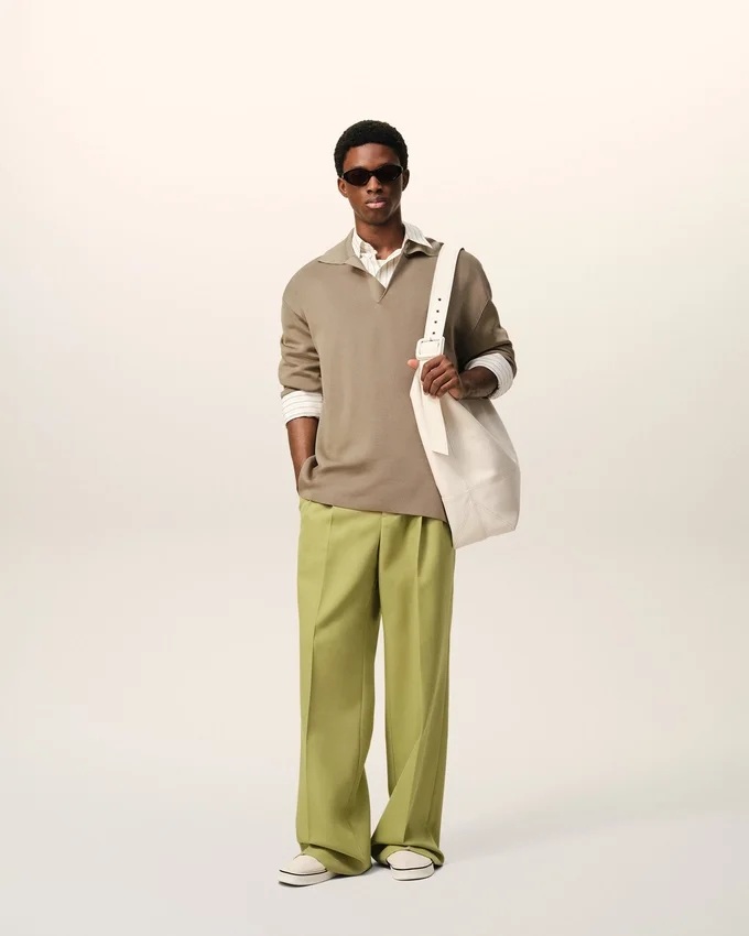 Green New Wool Low Waist Wide Trousers Green New Wool Low Waist Wide Trousers