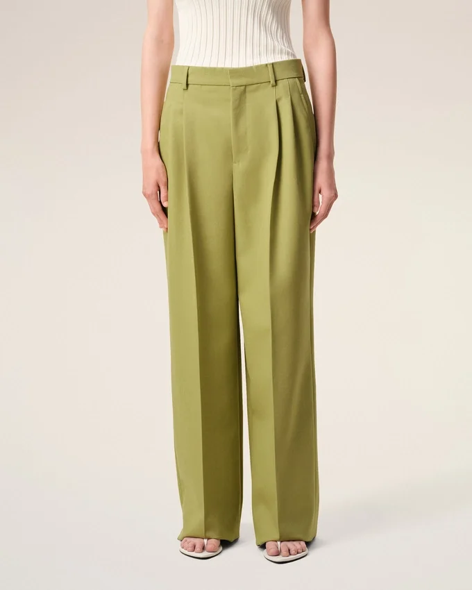 Green New Wool Low Waist Wide Trousers Green New Wool Low Waist Wide Trousers