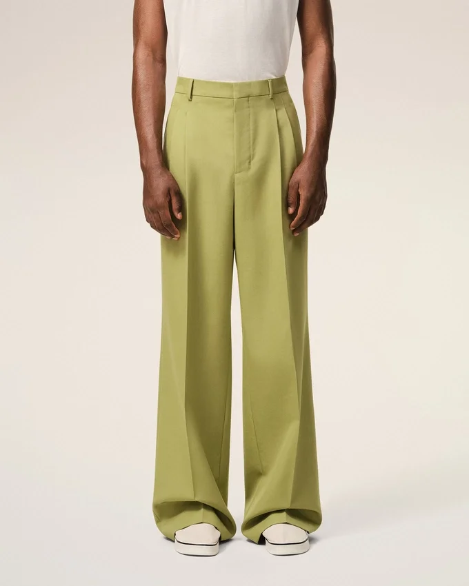 Green New Wool Low Waist Wide Trousers Green New Wool Low Waist Wide Trousers