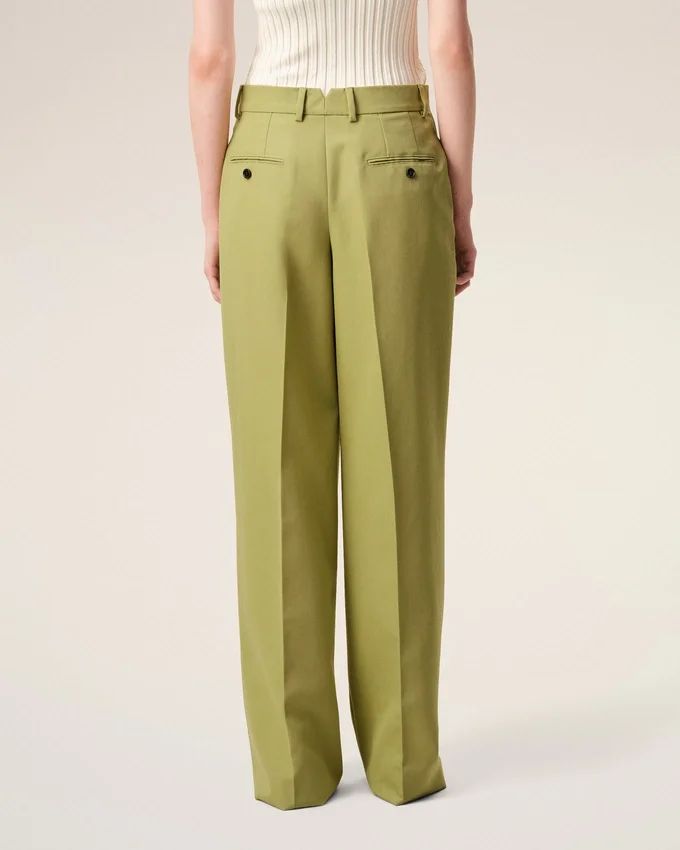 Green New Wool Low Waist Wide Trousers Green New Wool Low Waist Wide Trousers