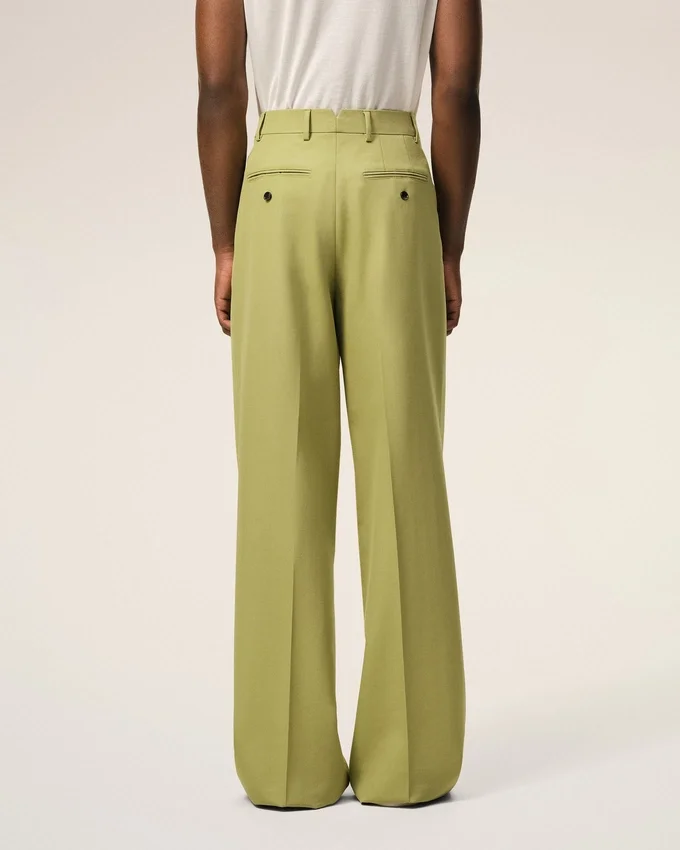 Green New Wool Low Waist Wide Trousers Green New Wool Low Waist Wide Trousers