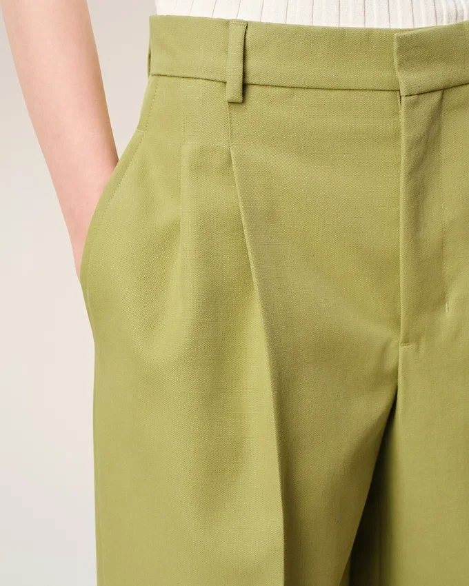 Green New Wool Low Waist Wide Trousers Green New Wool Low Waist Wide Trousers