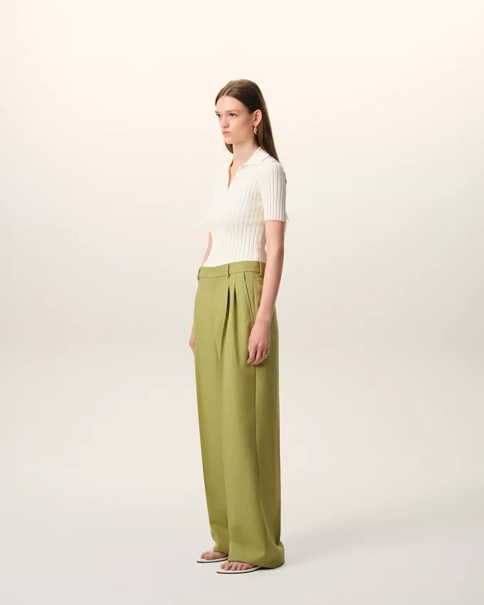 Green New Wool Low Waist Wide Trousers Green New Wool Low Waist Wide Trousers