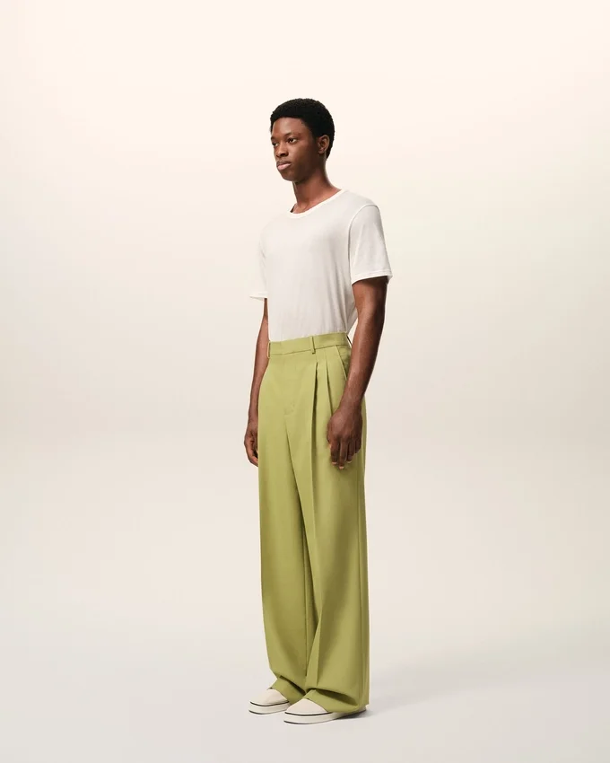 Green New Wool Low Waist Wide Trousers Green New Wool Low Waist Wide Trousers