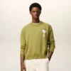 Green Wool and Cotton Crewneck Ami De Coeur Sweater Green Wool and Cotton Crewneck Ami De Coeur Sweater