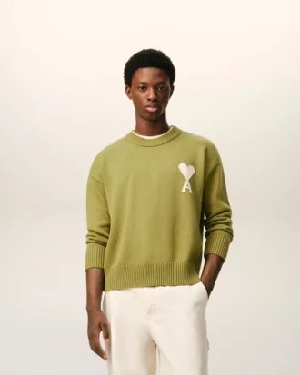 Green Wool and Cotton Crewneck Ami De Coeur Sweater