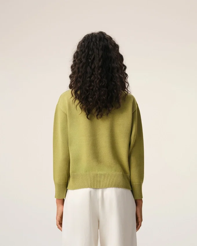 Green Wool and Cotton Crewneck Ami De Coeur Sweater Green Wool and Cotton Crewneck Ami De Coeur Sweater